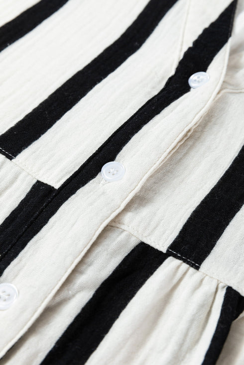 Stripe Crinckled Ruffled Sleeve Button up Loose Shirt